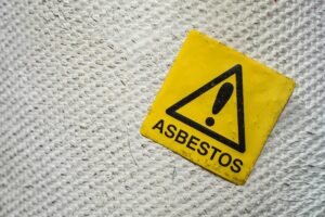 Asbestos warning sign on a pipeline.